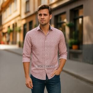 Calabrum Mens Modern Fit Performance Dress Shirt Long Sleeves Pink Size S 32/33